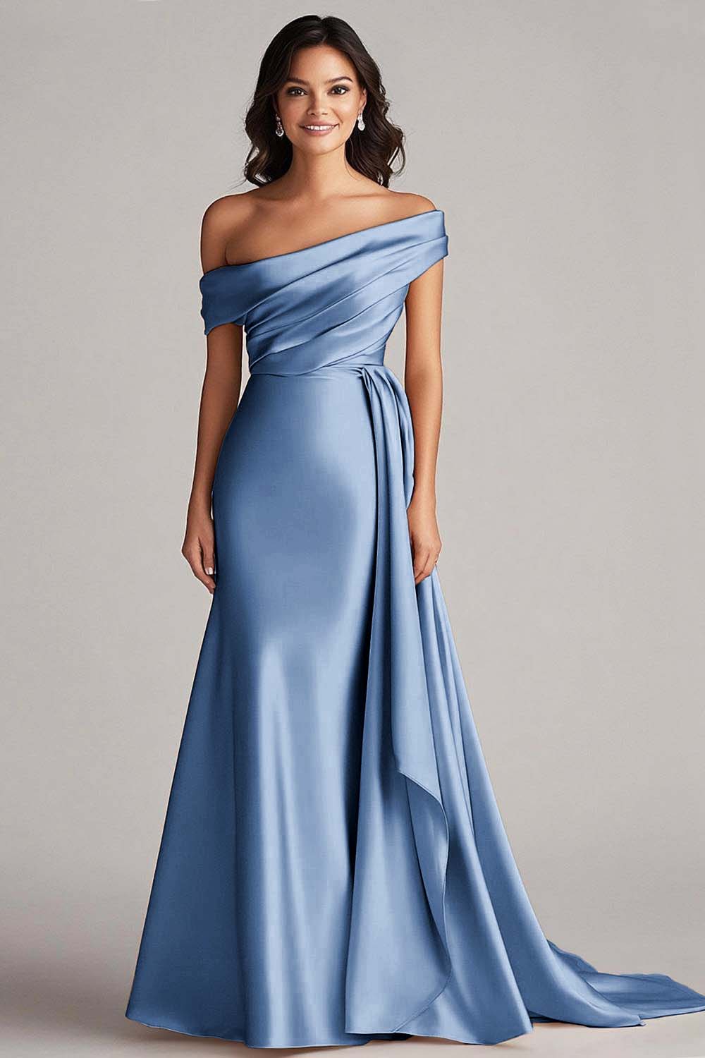 Off the Shoulder Eucalyptus Mermaid Long Formal Dress