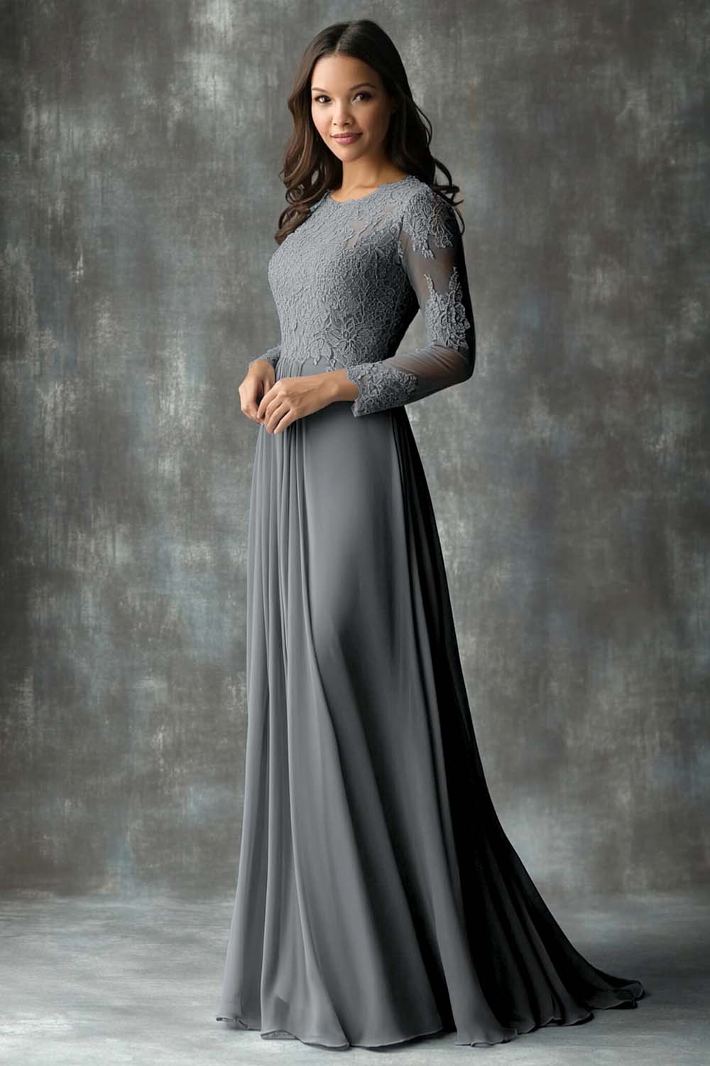 Chiffon Round Neck Peacock A-Line Applique Mother of the Bride Dress