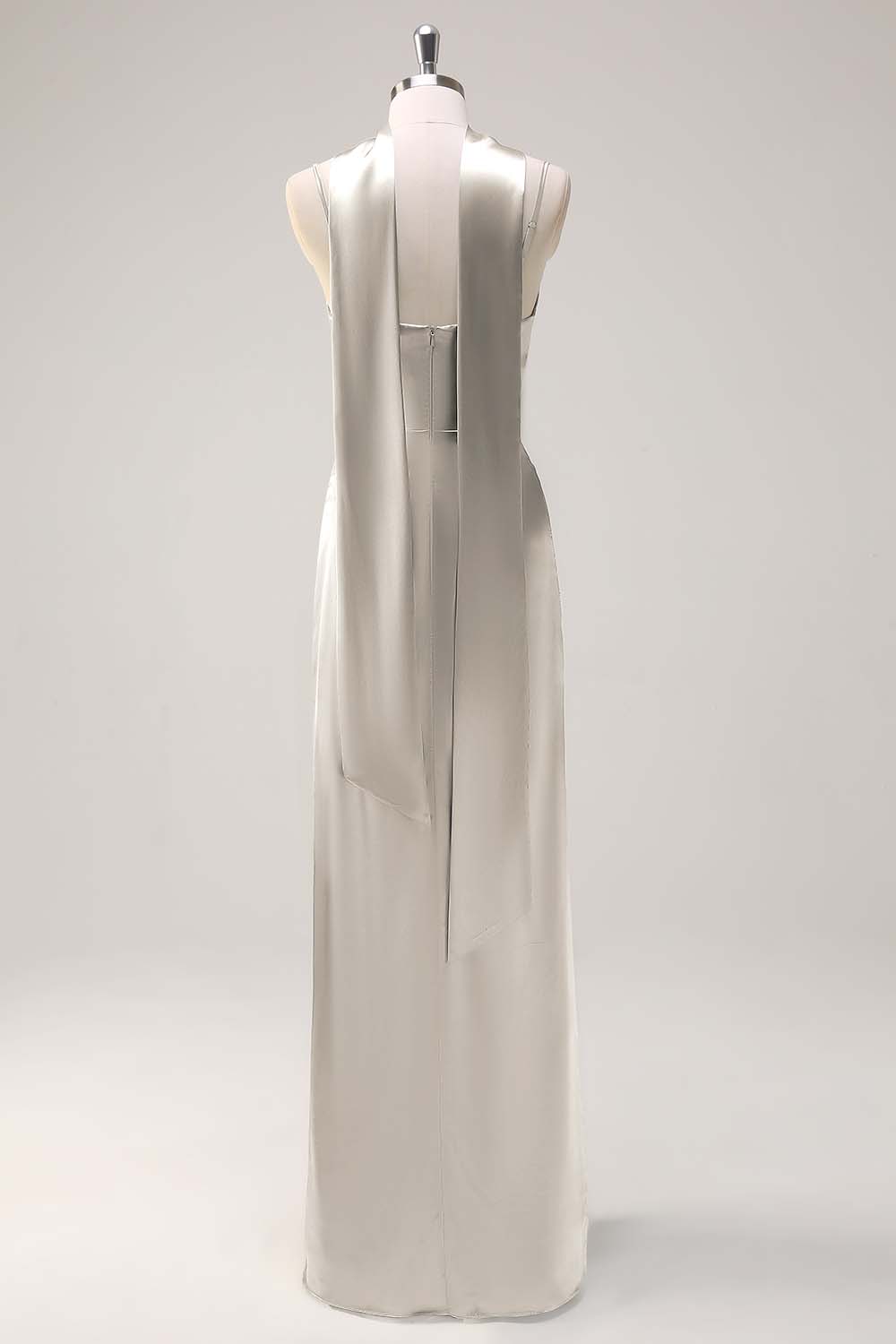 Blushing Pink Satin Scoop Neck Sheath Bridesmaid Dress with Ribbon
