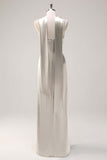 Blushing Pink Satin Scoop Neck Sheath Bridesmaid Dress with Ribbon