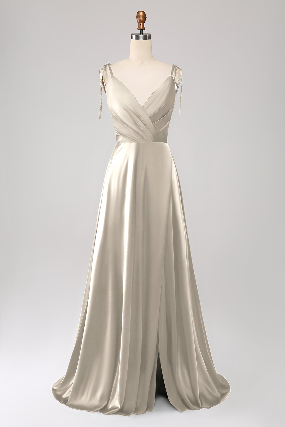 Dusty Rose A-Line Spaghetti Straps Satin Long Prom Dress With Slit