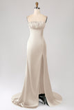Dusty Rose Sheath Spaghetti Straps Long Prom Dress With Slit