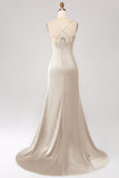 Dusty Rose Sheath Spaghetti Straps Long Prom Dress With Slit