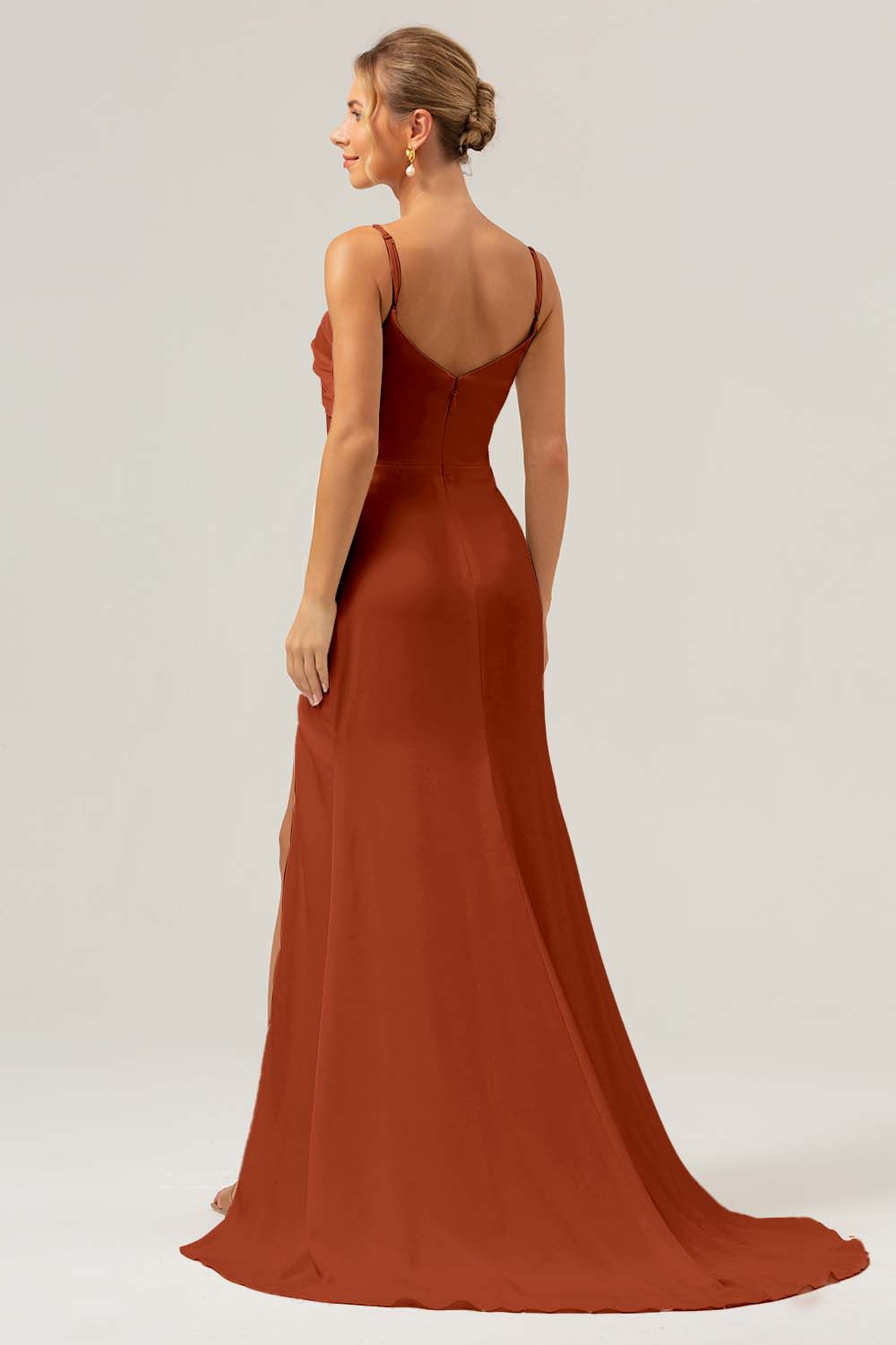 Dark Green Mermaid Spaghetti Straps Sweep Train Bridesmaid Dress with Slit