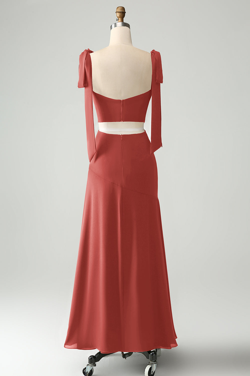 Terracotta A Line Corset Wedding Guest Dress with Bowknot
