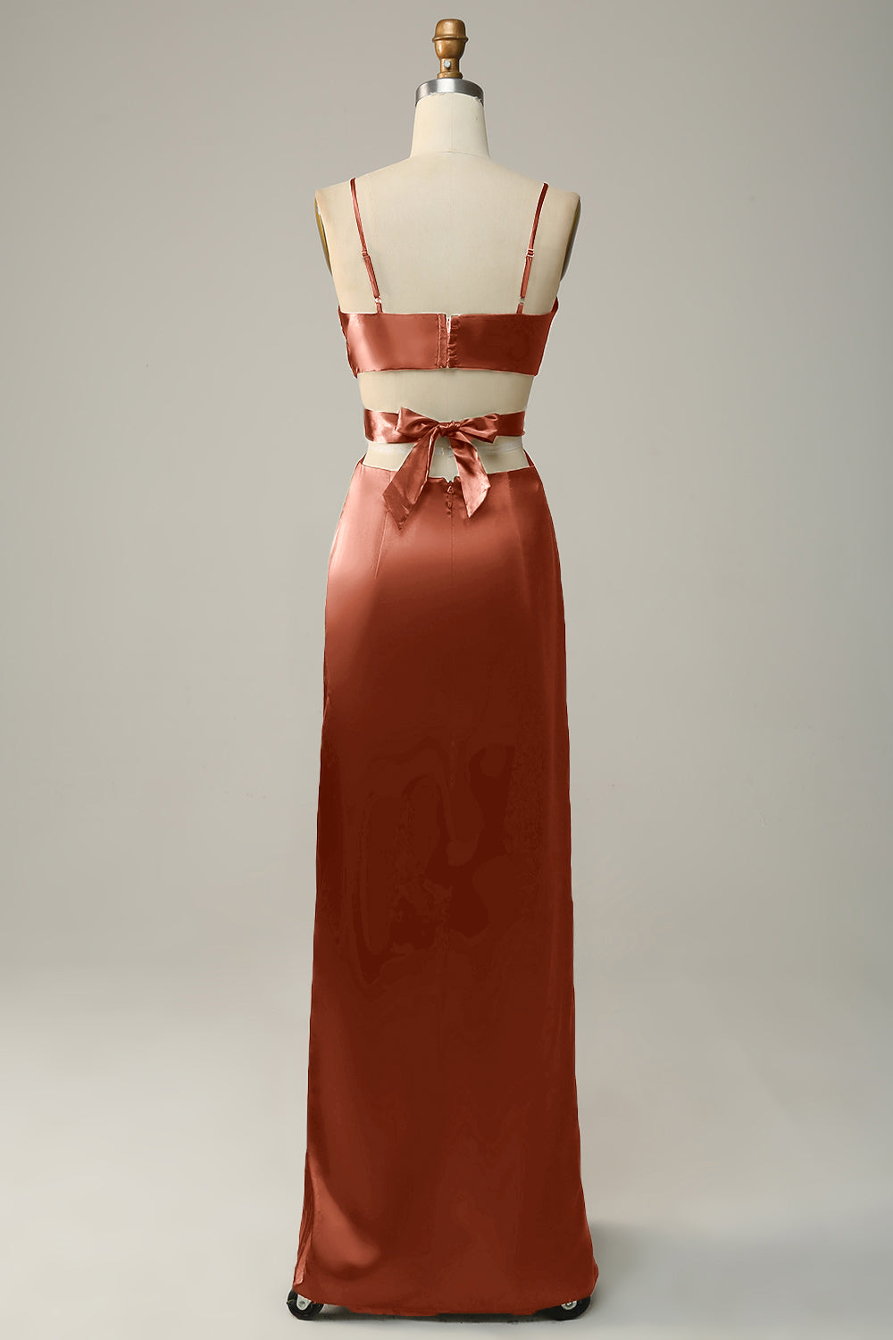 Dusty Rose Spaghetti Straps Cut Out Long Bridesmaid Dress with Slit
