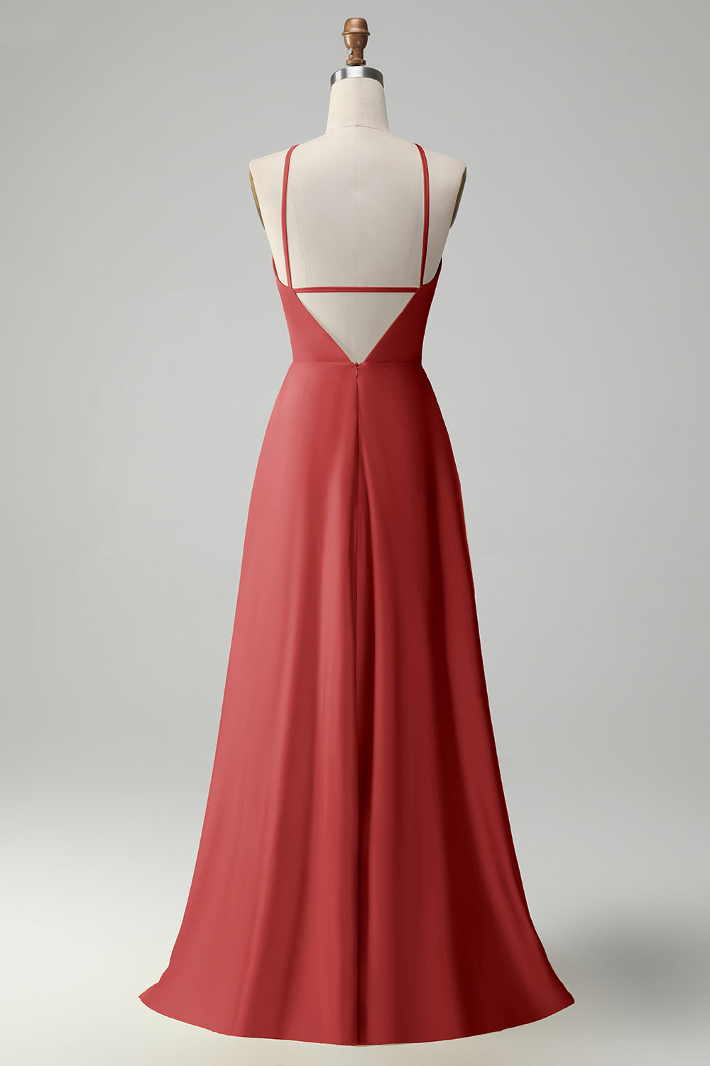 Terracotta Halter Keyhole Backless A Line Bridesmaid Dress with Flower