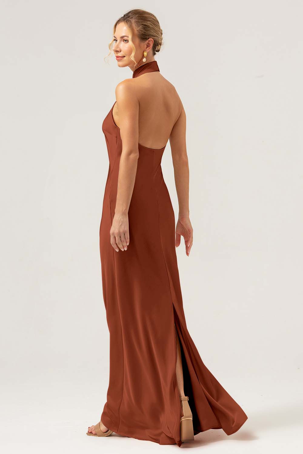 Dark Green Mermaid Halter Bridesmaid Dress with Slit
