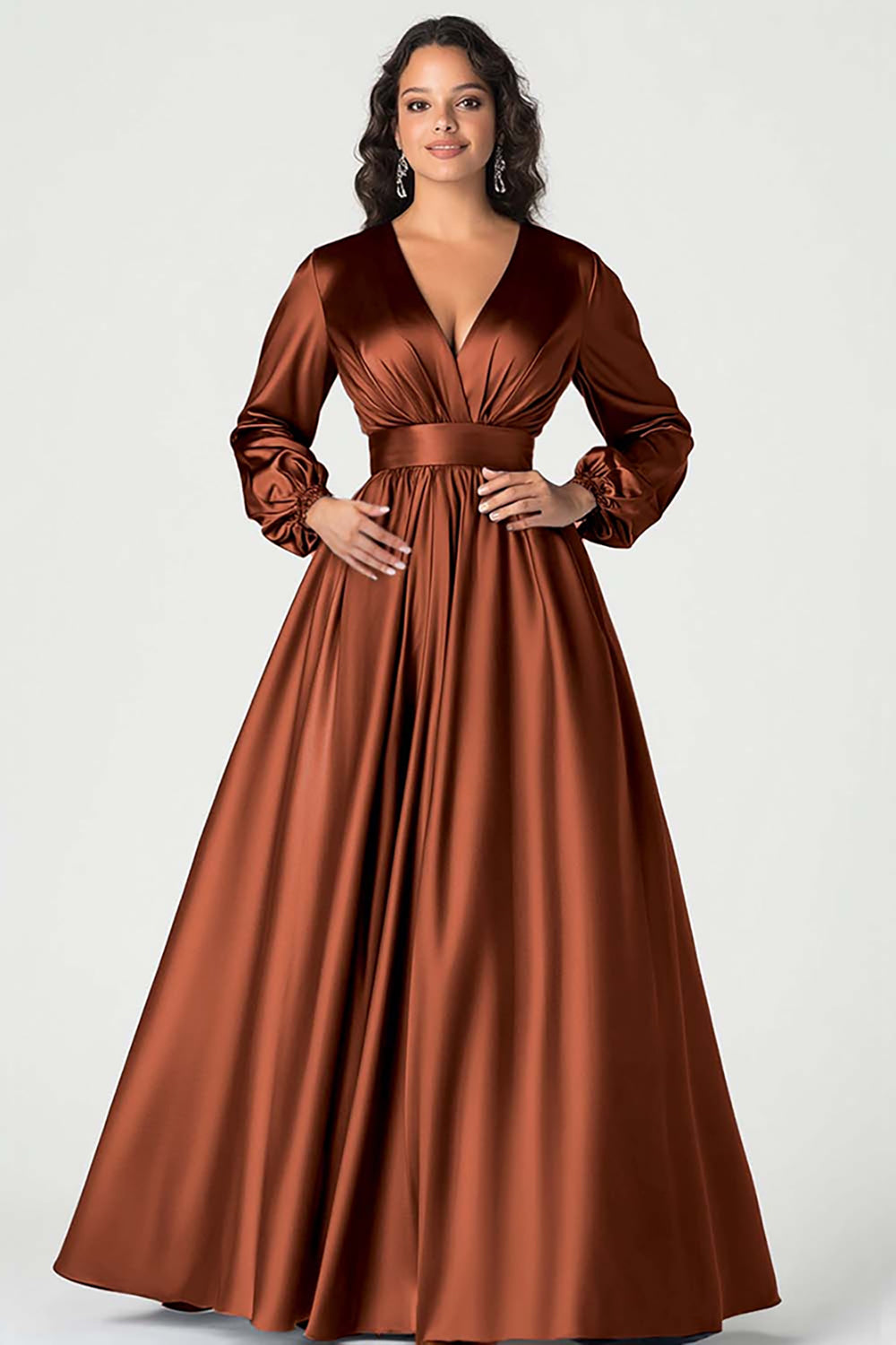 A-Line Peacock Satin Mother of the Bride Dress with Long Sleeves