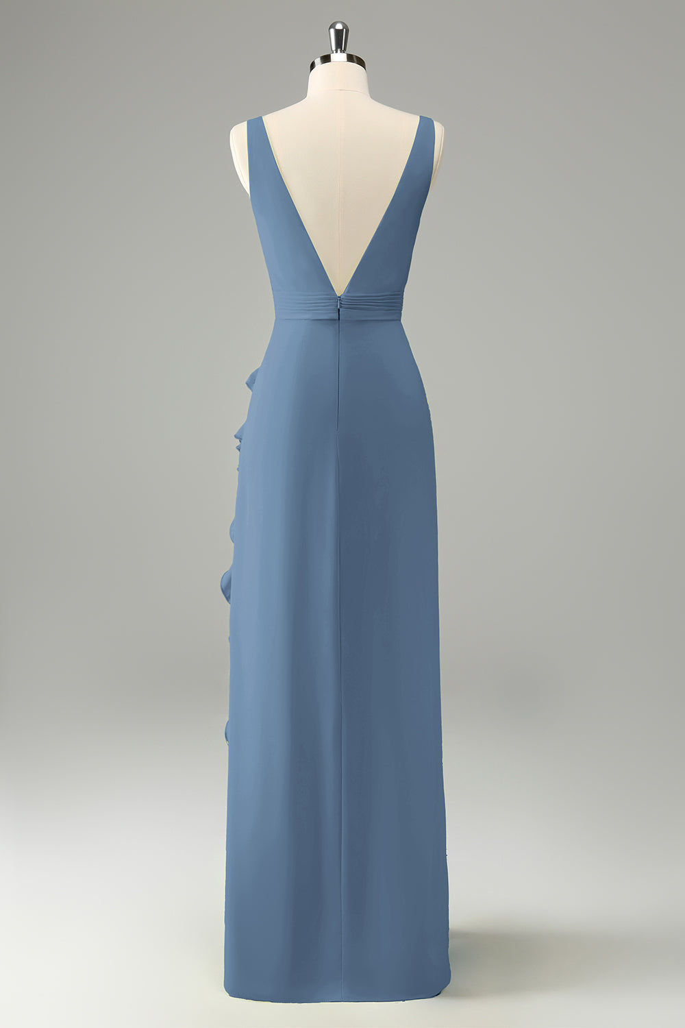 Terracotta V Neck Ruffled Flower Sheath Wedding Guest Dress with Slit