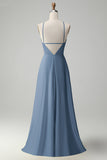 Terracotta Halter Keyhole Backless A Line Bridesmaid Dress with Flower