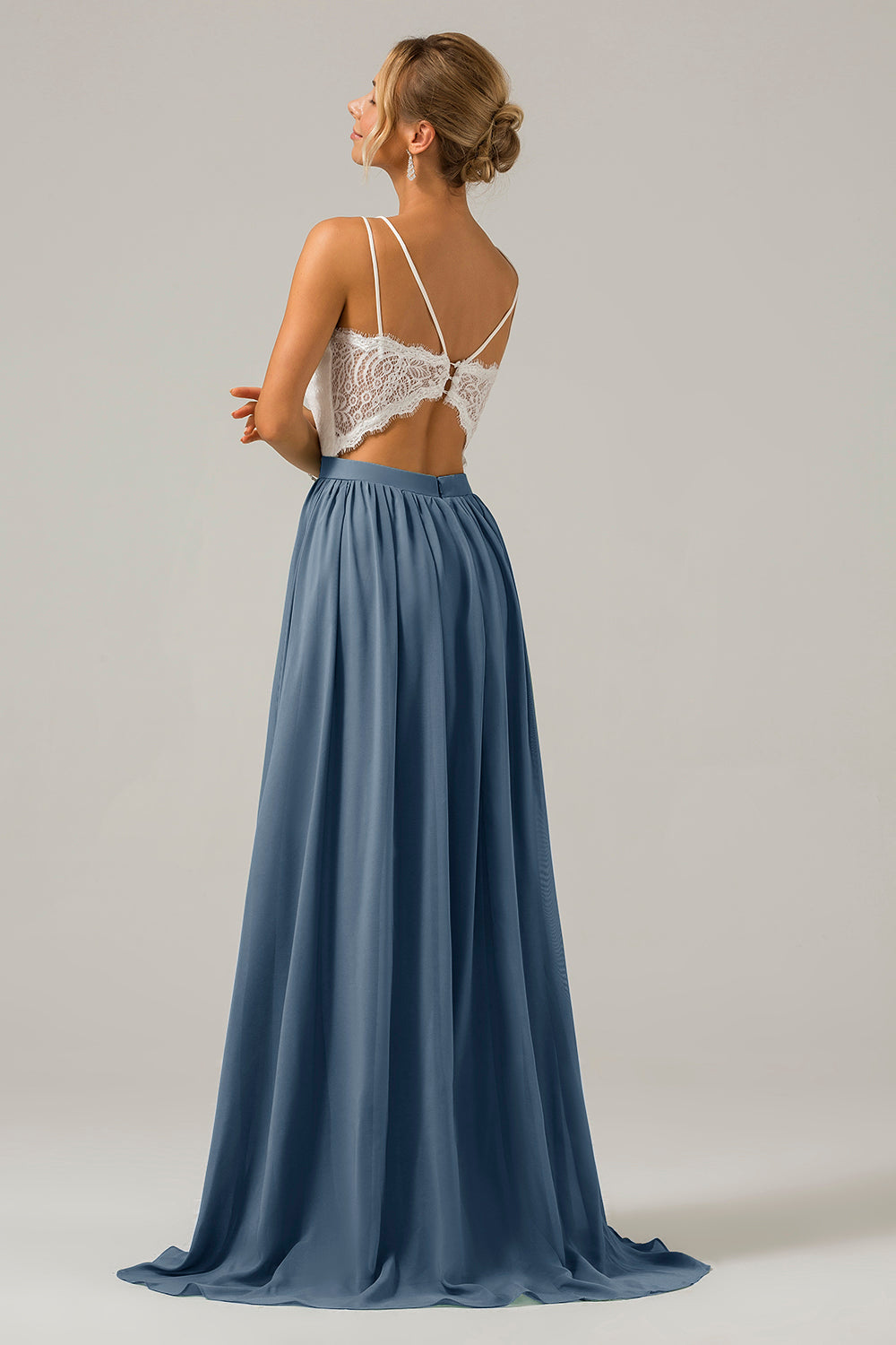 Terracotta A-Line Spaghetti Straps Pleated Long Bridesmaid Dress With Lace