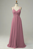 V-neck Sleeveless A-Line Floor Length Bridesmaid Dress