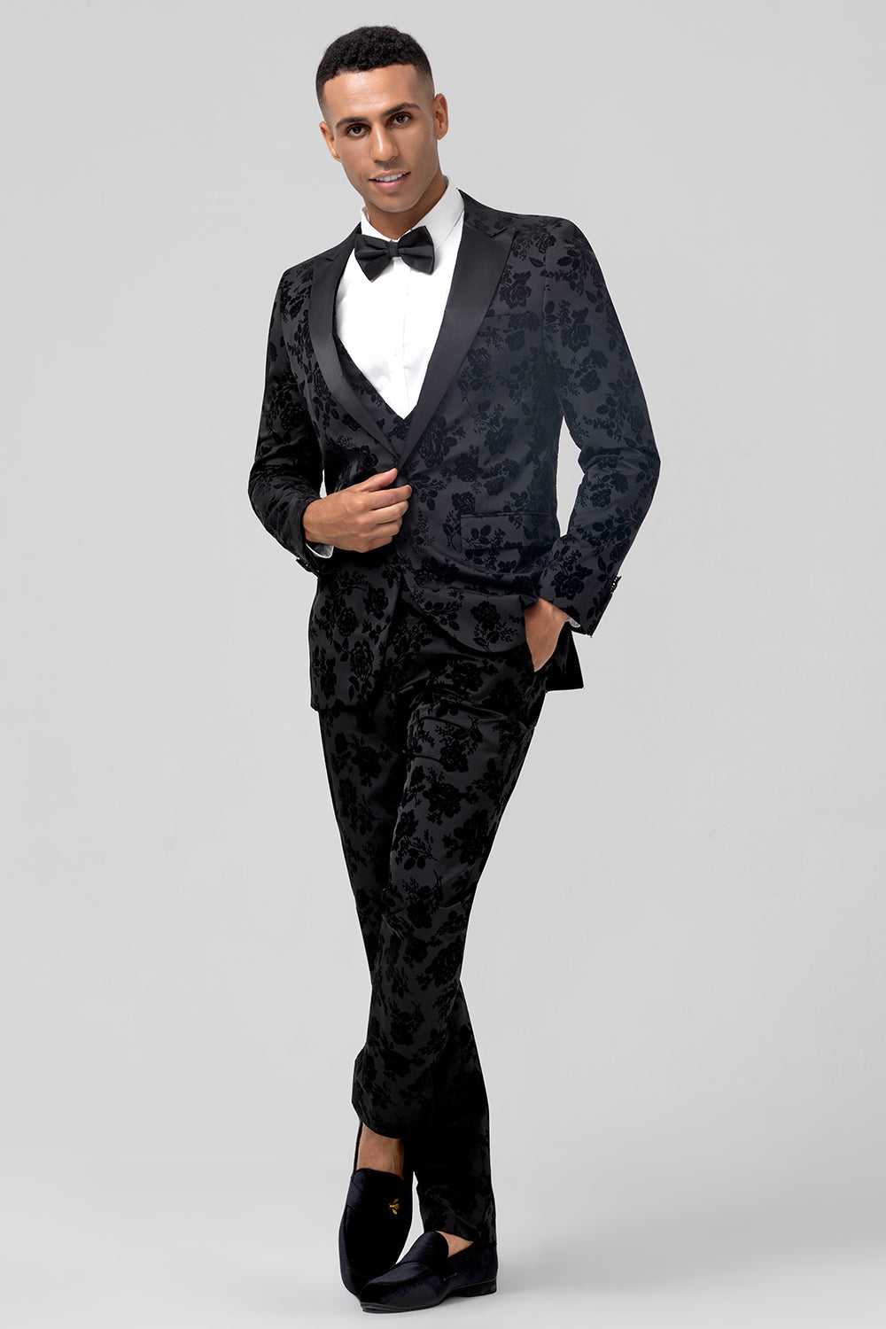 3 Pieces Black Embroidery Men's Prom Suits