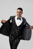 3 Pieces Black Embroidery Men's Prom Suits