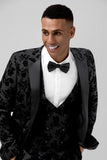 3 Pieces Black Embroidery Men's Prom Suits