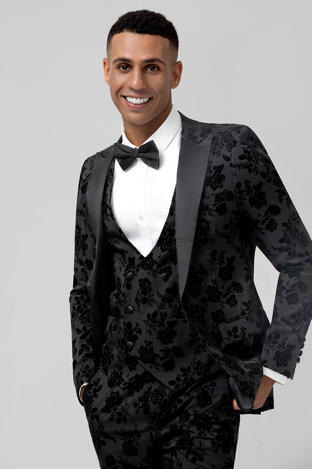 3 Pieces Black Embroidery Men's Prom Suits