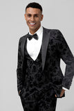 3 Pieces Black Embroidery Men's Prom Suits