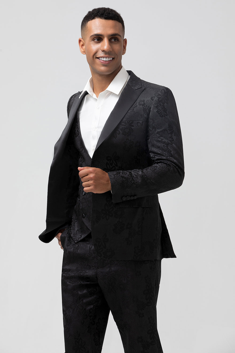 3 Pieces Black Embroidery Men's Formal Suit