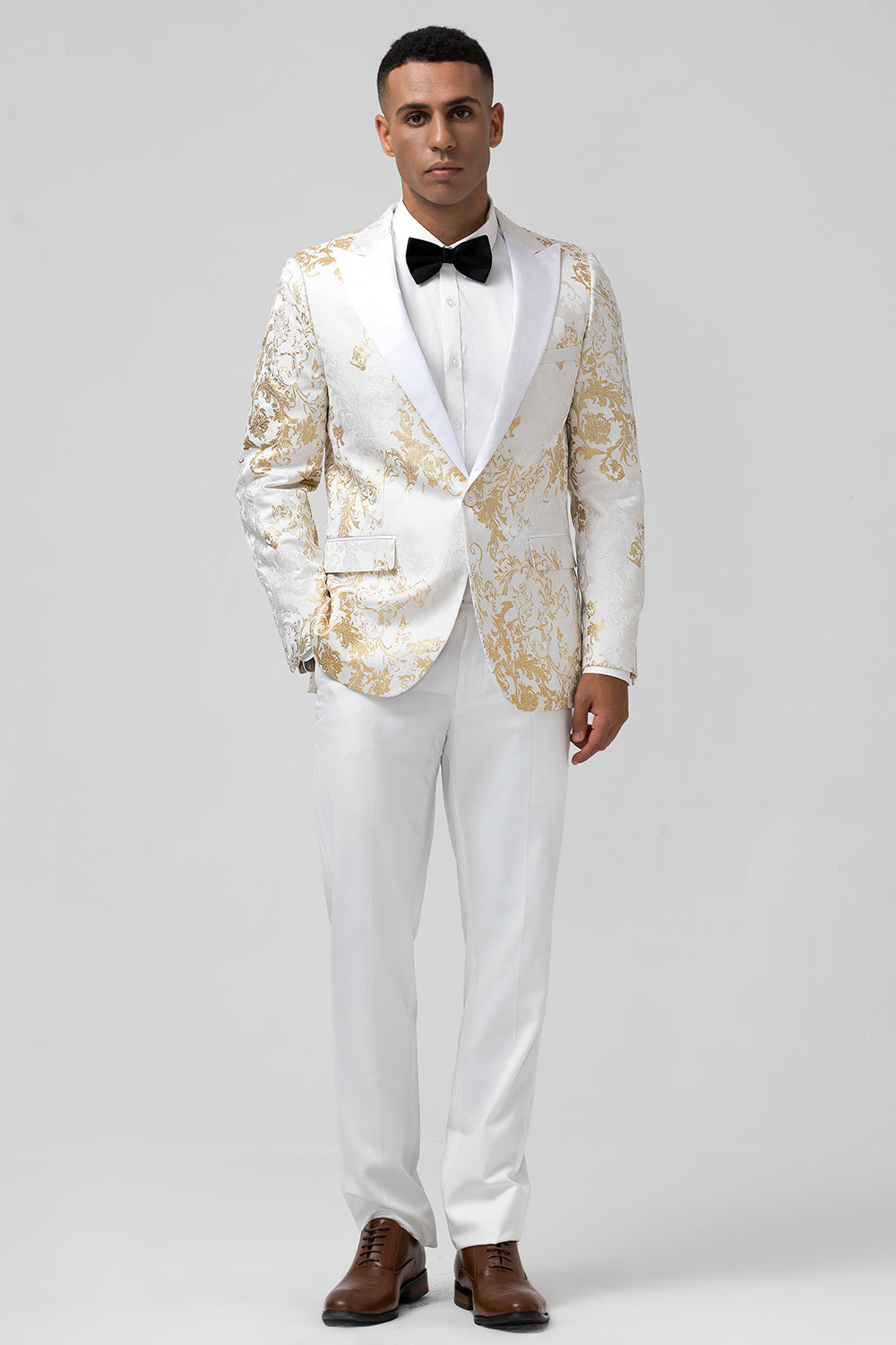 2 Pieces White Champagne Royal Men's Prom Suits with Pattern