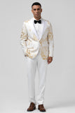 2 Pieces White Champagne Royal Men's Prom Suits with Pattern