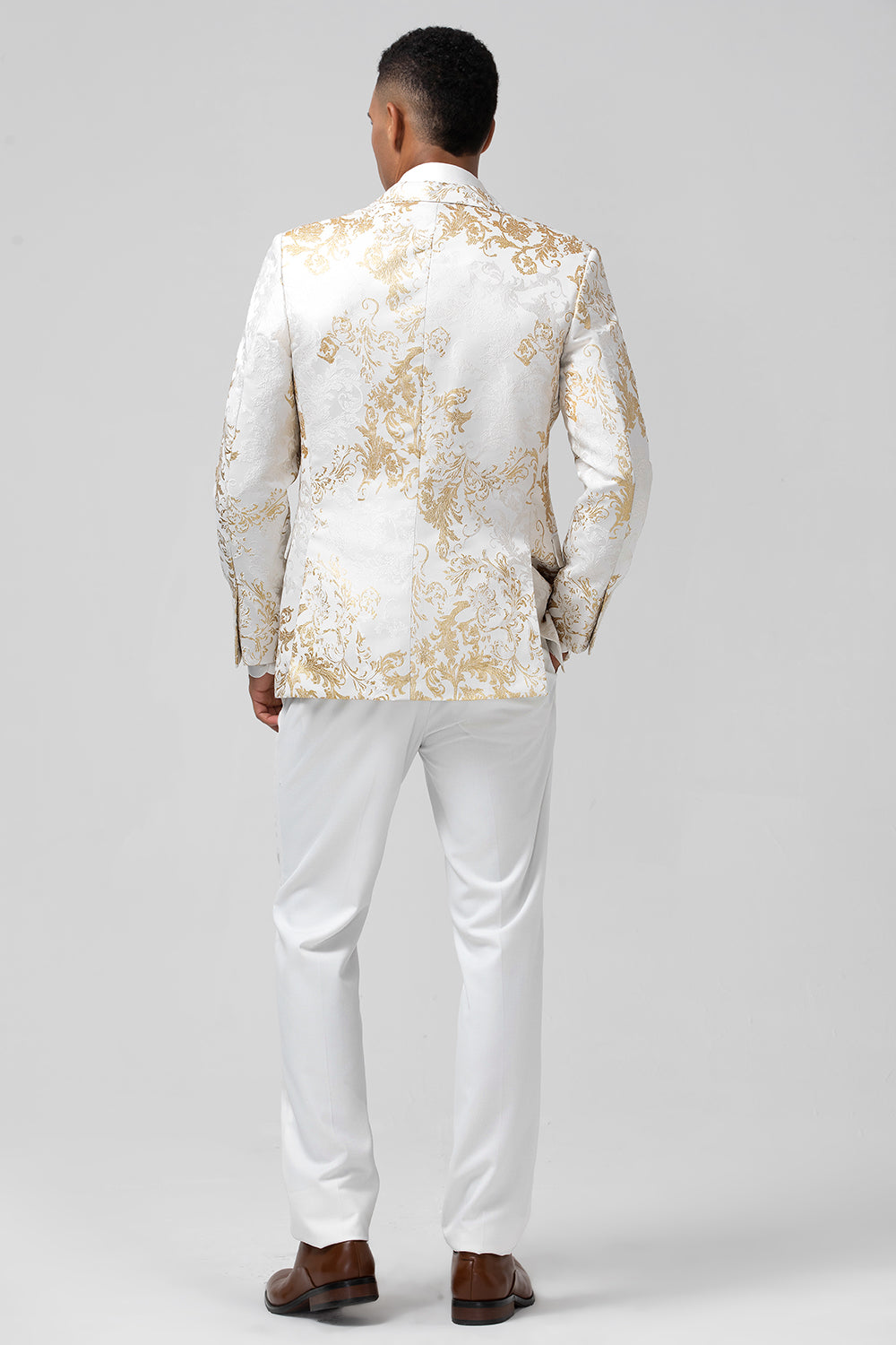 2 Pieces White Champagne Royal Men's Prom Suits with Pattern