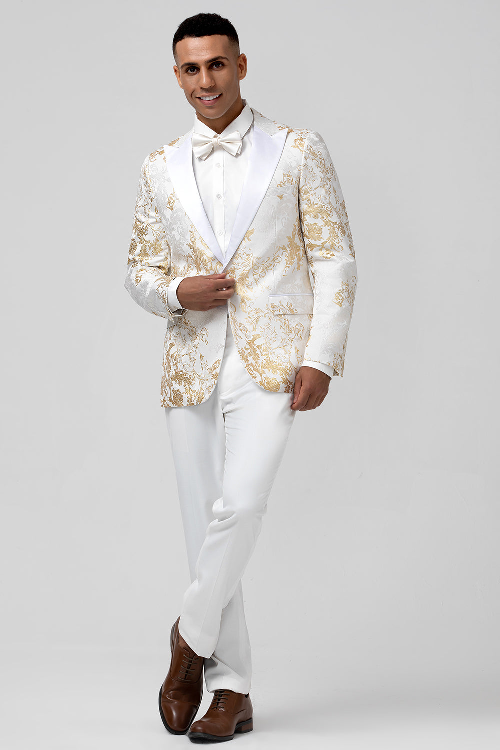 2 Pieces White Champagne Royal Men's Prom Suits with Pattern