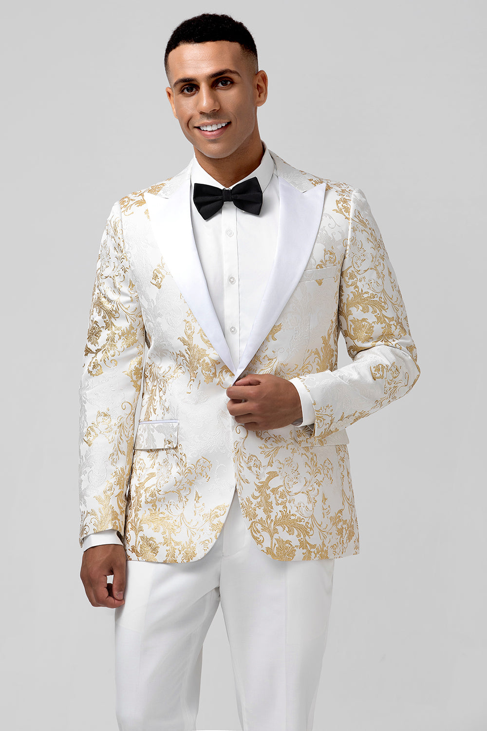 2 Pieces White Champagne Royal Men's Prom Suits with Pattern