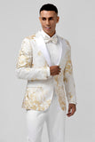 2 Pieces White Champagne Royal Men's Prom Suits with Pattern