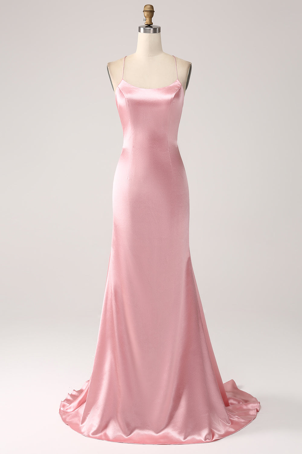 Eucalyptus Mermaid Satin Prom Dress with Criss Cross Back