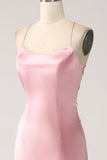 Eucalyptus Mermaid Satin Prom Dress with Criss Cross Back
