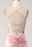 Eucalyptus Mermaid Satin Prom Dress with Criss Cross Back
