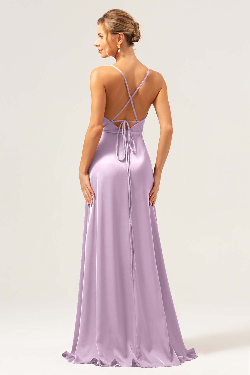 Martini A-Line Spaghetti Straps Satin Bridesmaid Dress with Slit