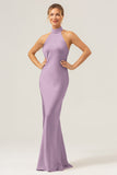 Dark Green Mermaid Halter Bridesmaid Dress with Slit