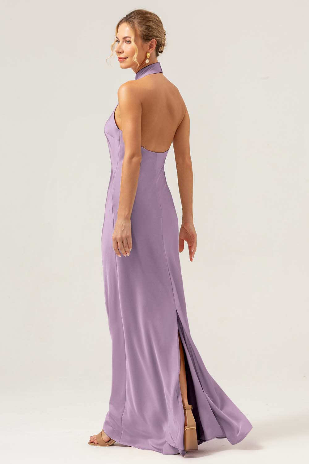 Dark Green Mermaid Halter Bridesmaid Dress with Slit