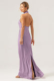 Dark Green Mermaid Halter Bridesmaid Dress with Slit
