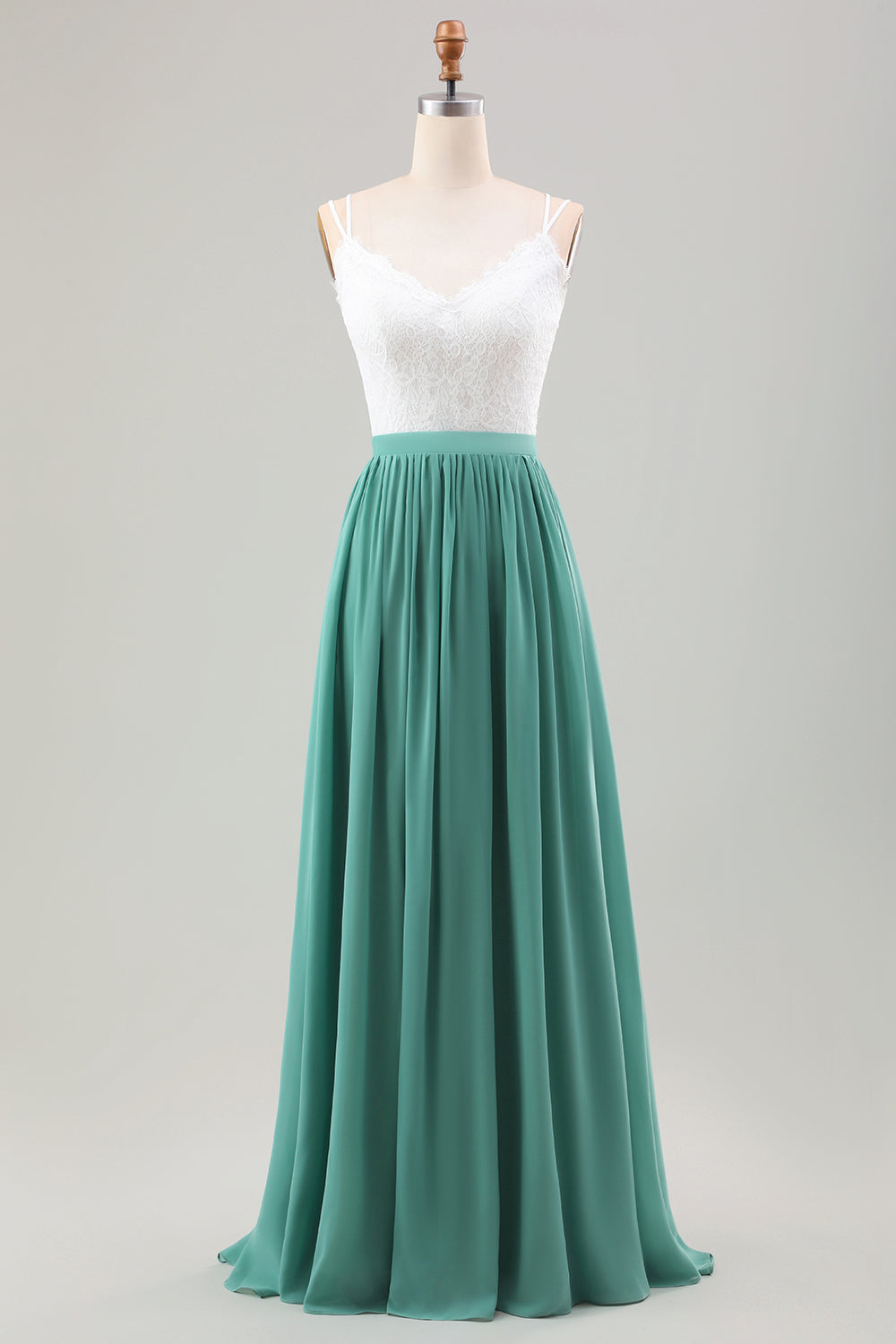 Eucalyptus A-Line Long Chiffon Bridesmaid Dress with Embroidery