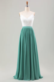 Eucalyptus A-Line Long Chiffon Bridesmaid Dress with Embroidery