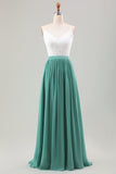 Eucalyptus A-Line Long Chiffon Bridesmaid Dress with Embroidery