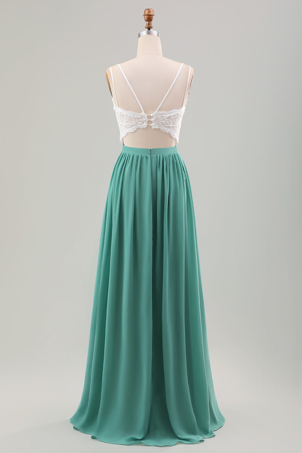 Eucalyptus A-Line Long Chiffon Bridesmaid Dress with Embroidery