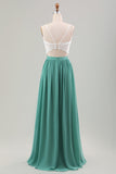 Eucalyptus A-Line Long Chiffon Bridesmaid Dress with Embroidery