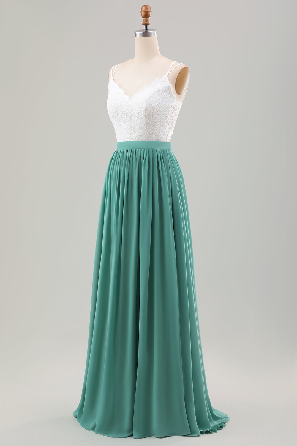 Eucalyptus A-Line Long Chiffon Bridesmaid Dress with Embroidery