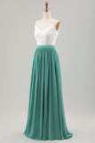Eucalyptus A-Line Long Chiffon Bridesmaid Dress with Embroidery