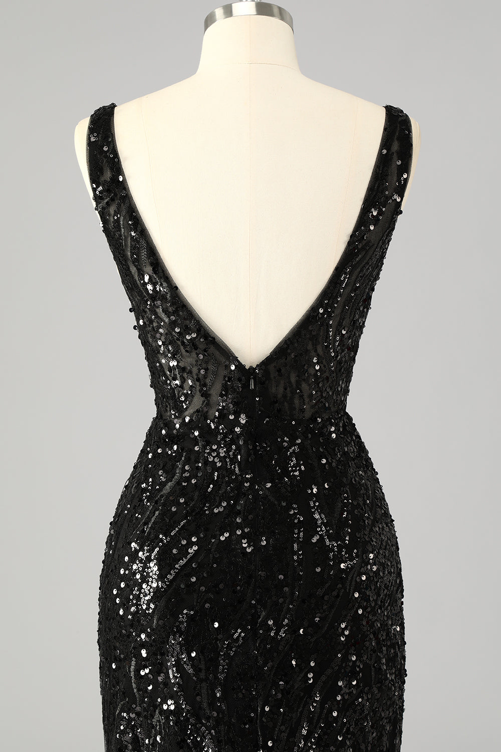 Sparkly Sequin V-Neck Mermaid Long Prom Dress with Feathers