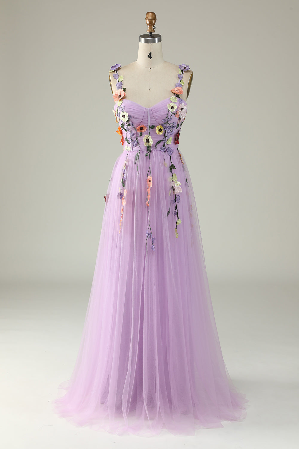 A Line Spaghetti Straps Purple Long Prom Dress with 3D Flowers