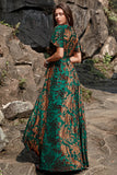 Blue Velvet V-Neck A Line Maxi Mother of Bride Dress