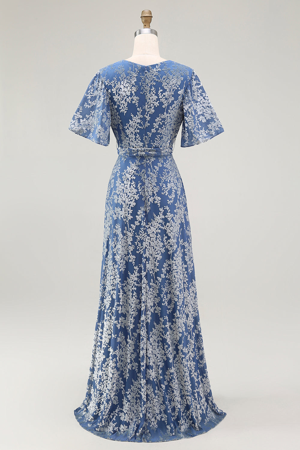 Blue Velvet V-Neck A Line Maxi Mother of Bride Dress