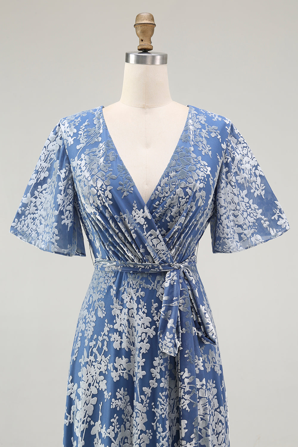 Blue Velvet V-Neck A Line Maxi Mother of Bride Dress