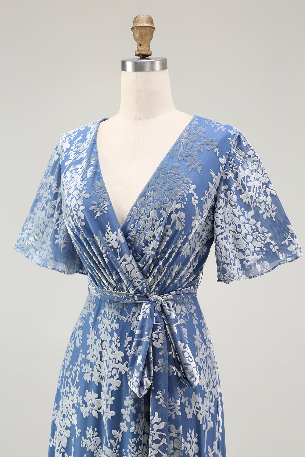 Blue Velvet V-Neck A Line Maxi Mother of Bride Dress