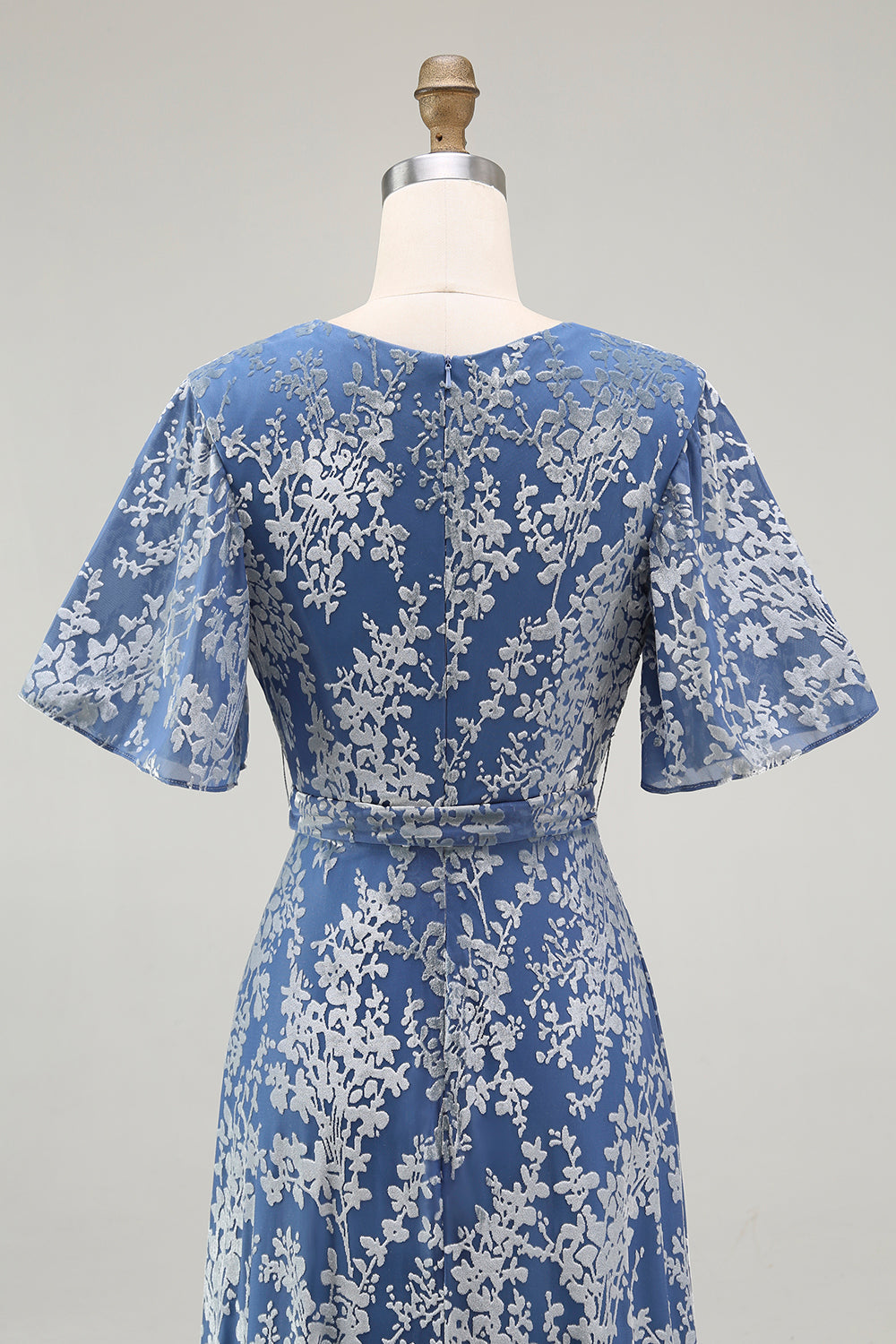Blue Velvet V-Neck A Line Maxi Mother of Bride Dress